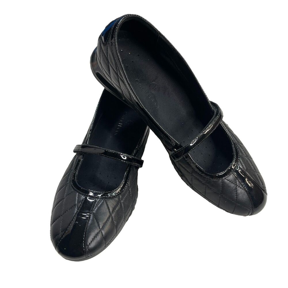 Cole Haan Black Quilted Leather Mary Jane Flats Shoes Women's 9.5 B